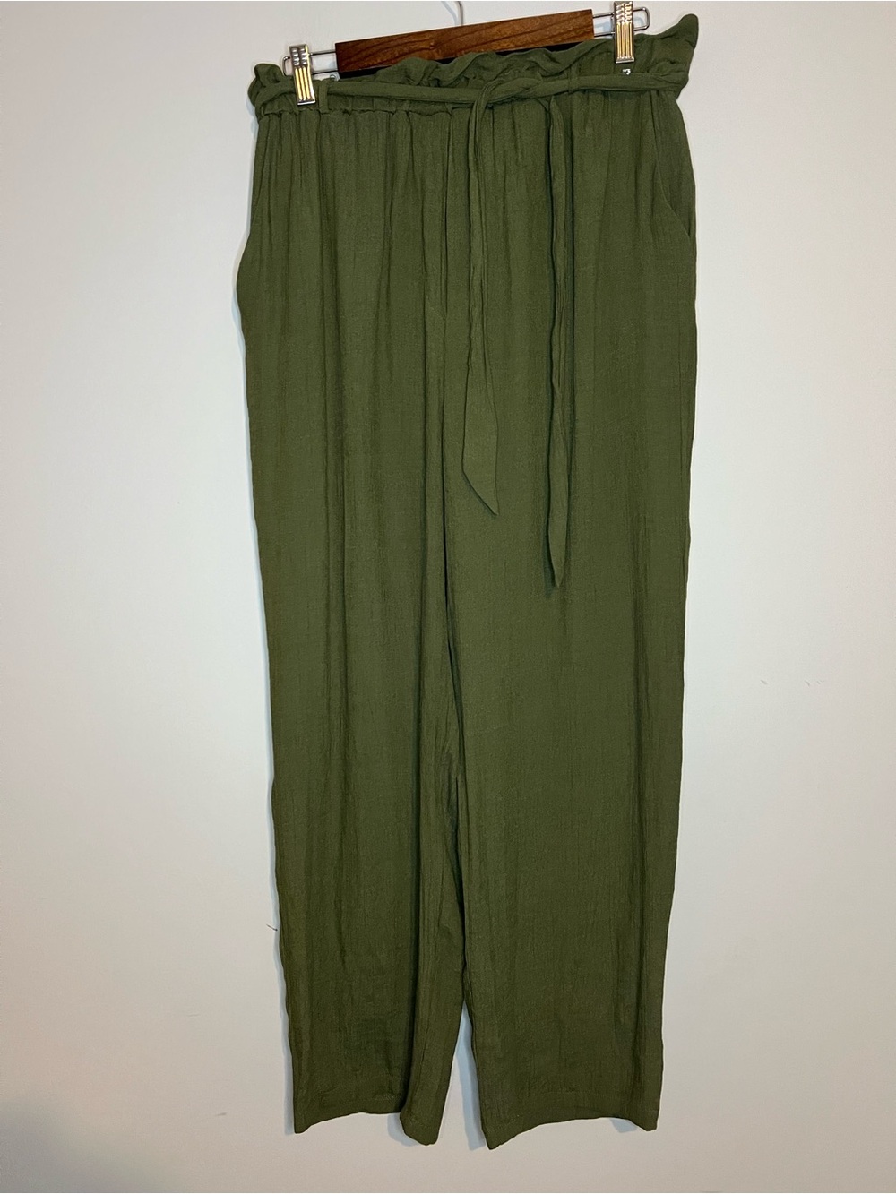 by & by Olive Green Paperbag Waist Wide-Leg Pants Womens Size XL